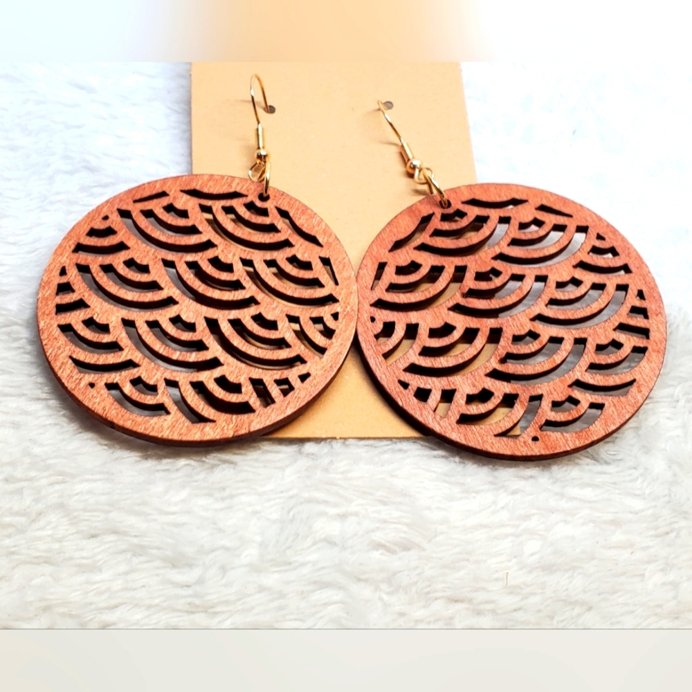 7/$10 Brown Wooden Earrings, New